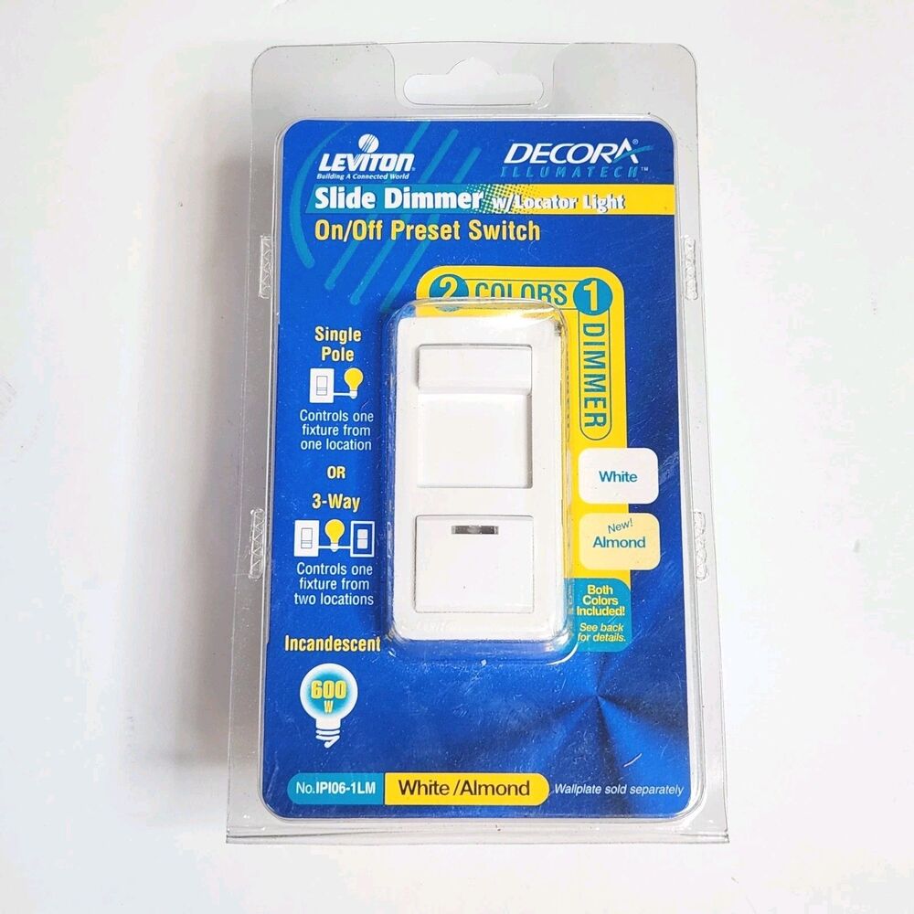 Leviton IPI06-1LM Decora IllumaTech Slide Dimmer Switch 600W Single Pole 3-Way
